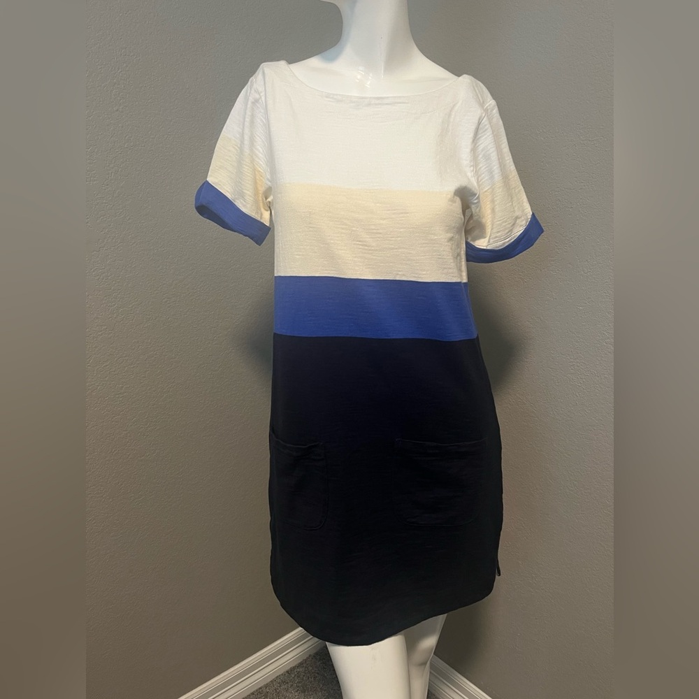J- CREW Women’s Blue & Cream Short Sleeves Colorblock Mini Shift Dress Size S